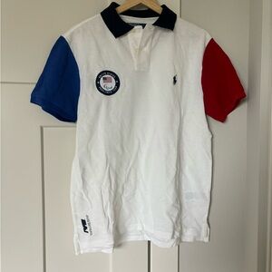 Polo by Ralph Lauren Vintage Team USA White Polo Shirt with Navy Blue Collar